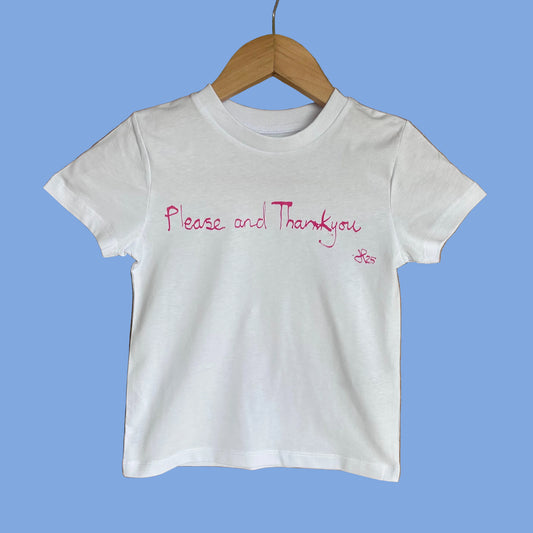 Kids Please and Thankyou Pink Text T-shirt
